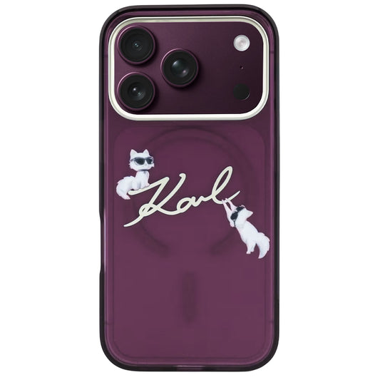 Custodia MagSafe per Apple iPhone 18 Pro / 17 Pro, Karl Lagerfeld, IML Choupette Karl Script Logo, Vinaccia