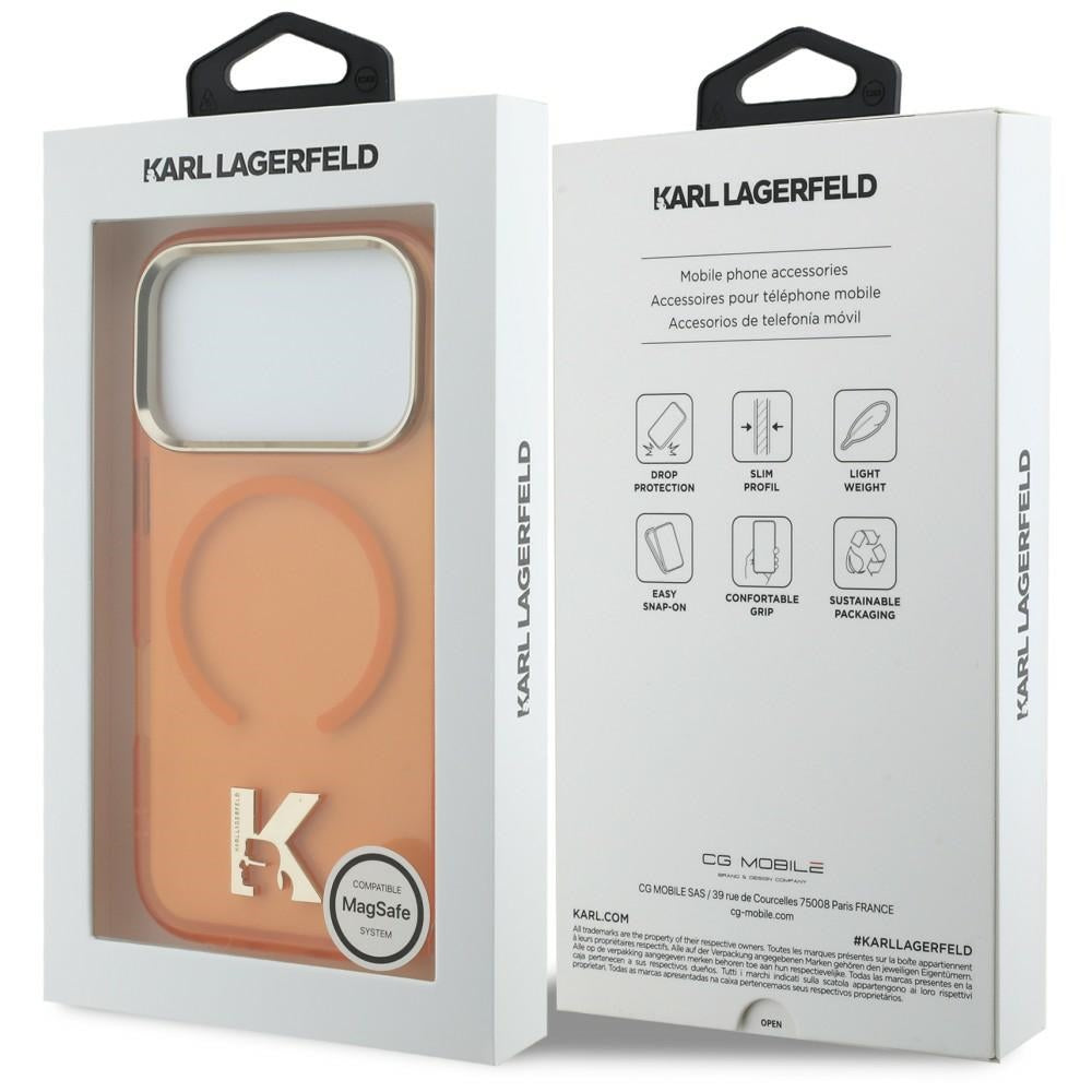 Coque MagSafe pour Apple iPhone 18 Pro / 17 Pro, Karl Lagerfeld, IML Karl Head Logo, orange