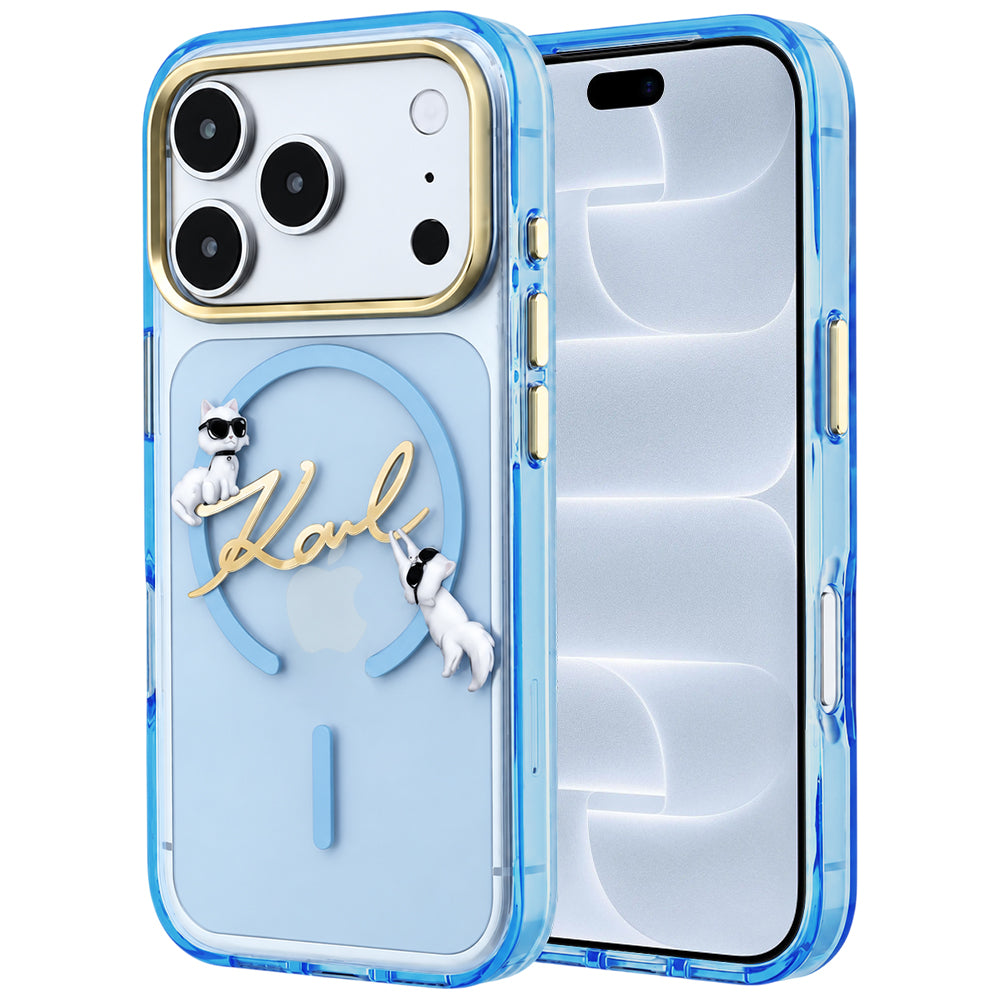 Coque MagSafe pour Apple iPhone 18 Pro / 17 Pro, Karl Lagerfeld, IML Logo Script Karl, Bleu