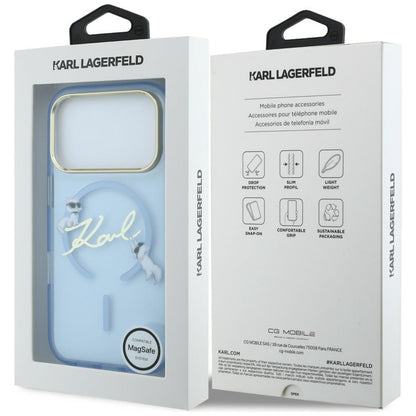Coque MagSafe pour Apple iPhone 18 Pro / 17 Pro, Karl Lagerfeld, IML Logo Script Karl, Bleu