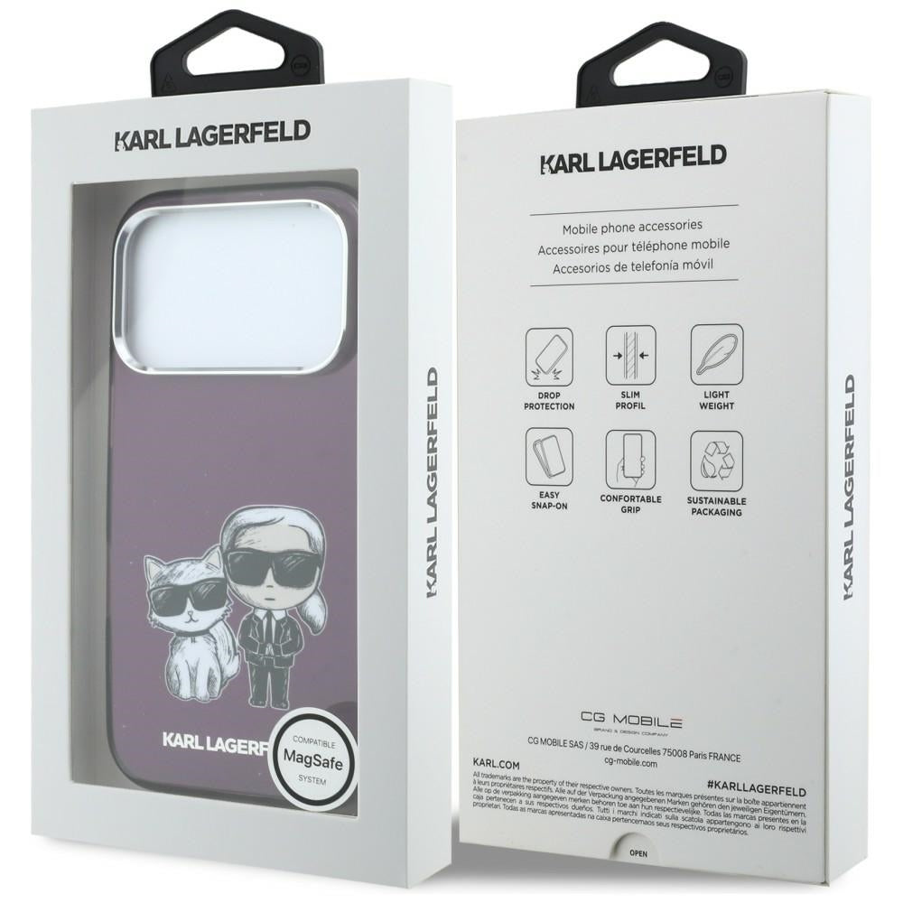 MagSafe-Hülle für Apple iPhone 18 Pro / 17 Pro, Karl Lagerfeld, IML KC Bodies Sketch Print, Weinrot