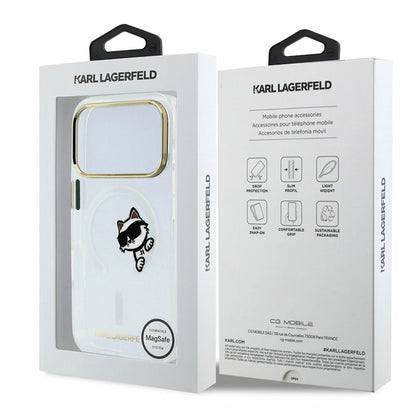 Custodia MagSafe per Apple iPhone 18 Pro / 17 Pro, Karl Lagerfeld, IML Peekaboo Print e Cornice Metallica, Trasparente