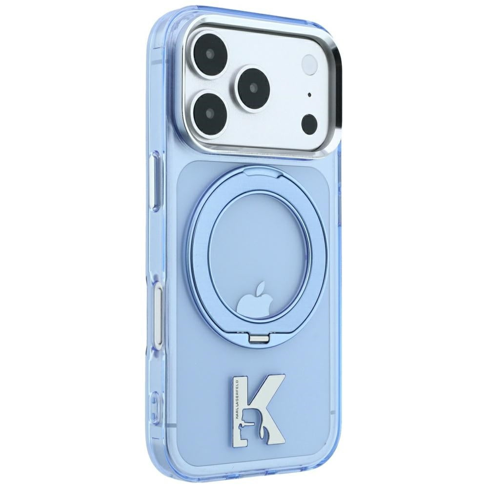 Custodia MagSafe per Apple iPhone 18 Pro / 17 Pro, Karl Lagerfeld, IML Ring Stand Kameo Metal, Blu