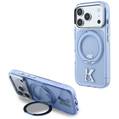 Custodia MagSafe per Apple iPhone 18 Pro / 17 Pro, Karl Lagerfeld, IML Ring Stand Kameo Metal, Blu