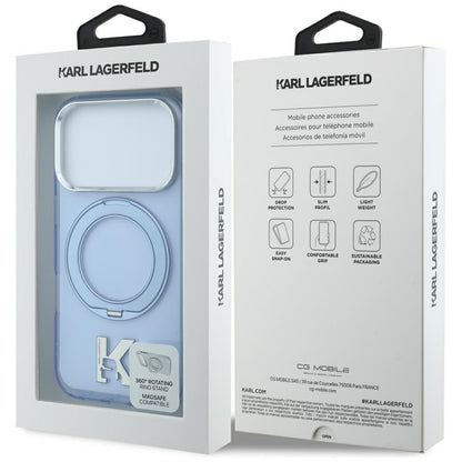 Custodia MagSafe per Apple iPhone 18 Pro / 17 Pro, Karl Lagerfeld, IML Ring Stand Kameo Metal, Blu