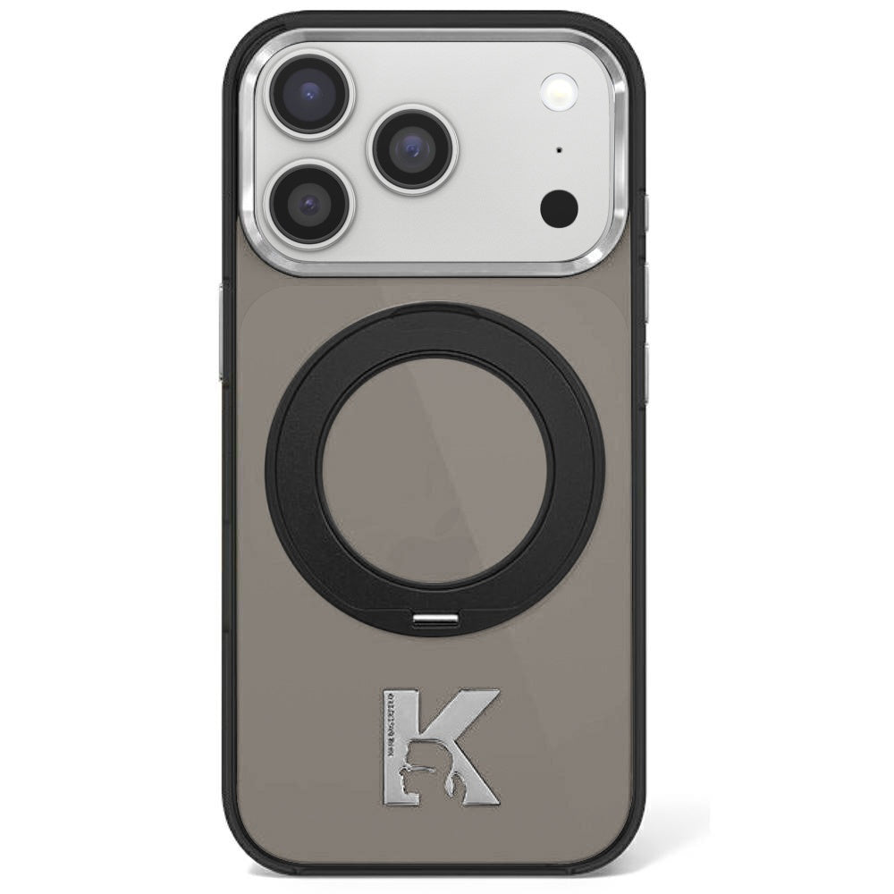 Custodia MagSafe per Apple iPhone 18 Pro / 17 Pro, Karl Lagerfeld, IML Ring Stand Kameo Metal, Nera