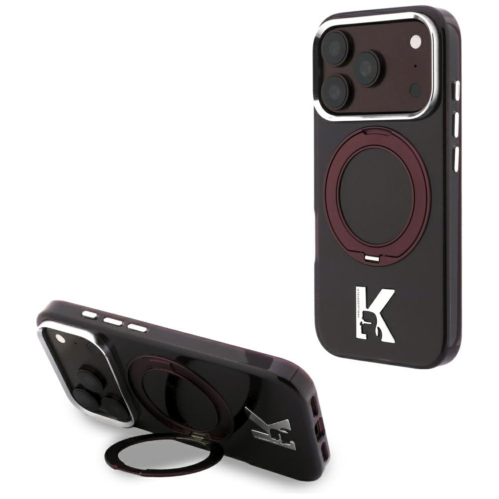 Custodia MagSafe per Apple iPhone 18 Pro / 17 Pro, Karl Lagerfeld, IML Ring Stand Kameo Metal, Vinaccia