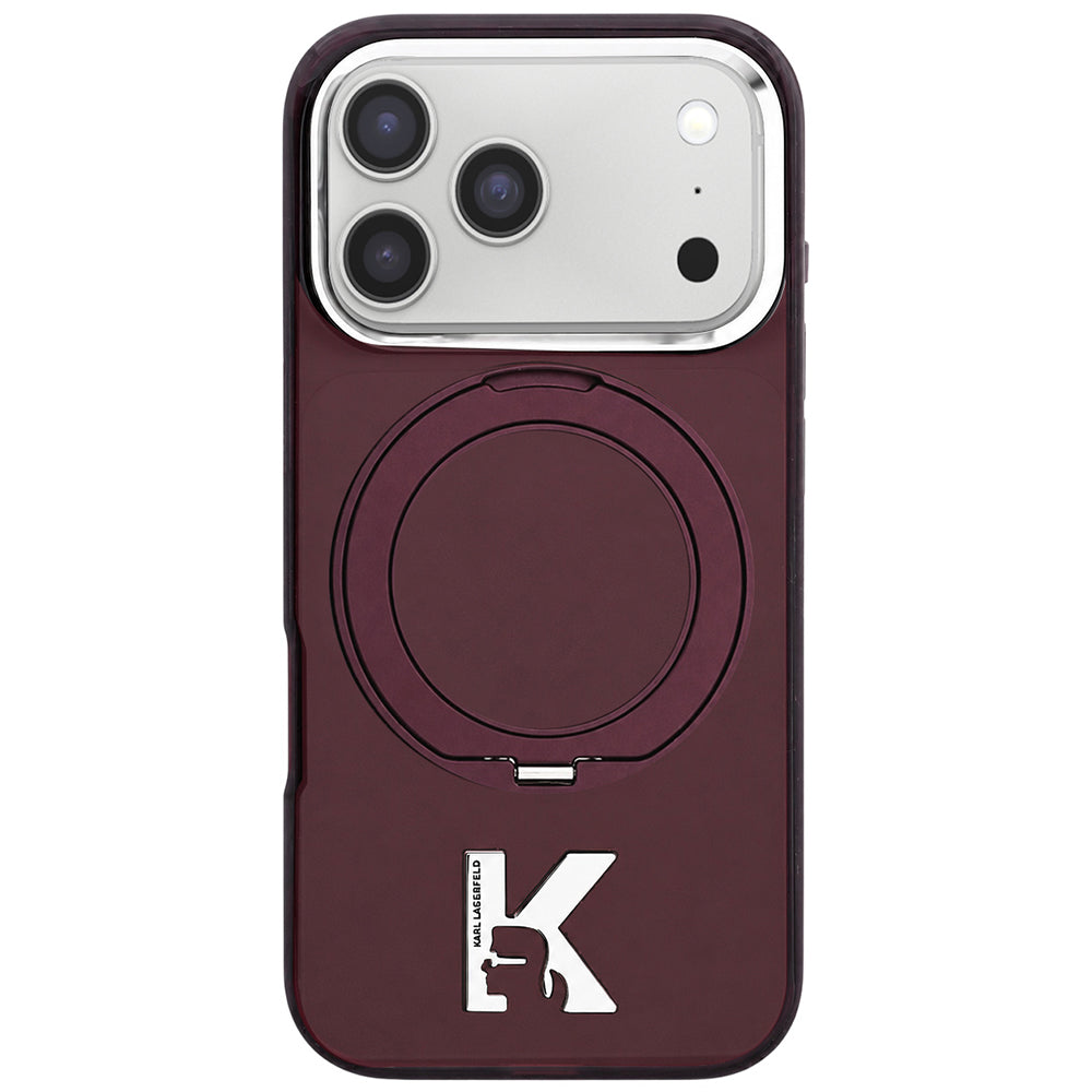 Custodia MagSafe per Apple iPhone 18 Pro / 17 Pro, Karl Lagerfeld, IML Ring Stand Kameo Metal, Vinaccia