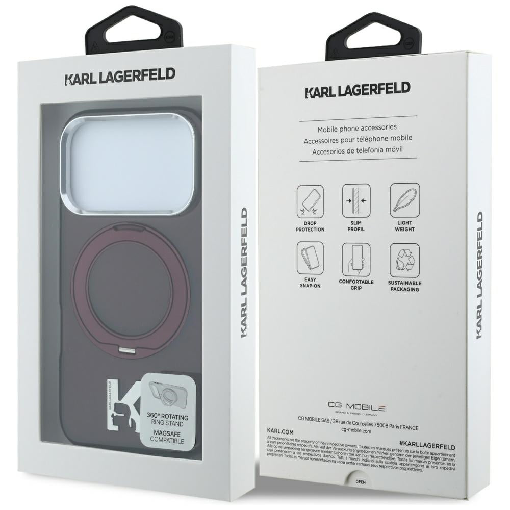 Custodia MagSafe per Apple iPhone 18 Pro / 17 Pro, Karl Lagerfeld, IML Ring Stand Kameo Metal, Vinaccia