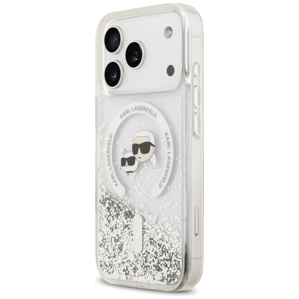 Custodia MagSafe per Apple iPhone 18 Pro / 17 Pro, Karl Lagerfeld, Liquid Glitter Karl & Choupette Head's, Trasparente