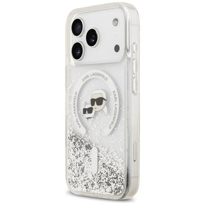 Custodia MagSafe per Apple iPhone 18 Pro / 17 Pro, Karl Lagerfeld, Liquid Glitter Karl & Choupette Head's, Trasparente