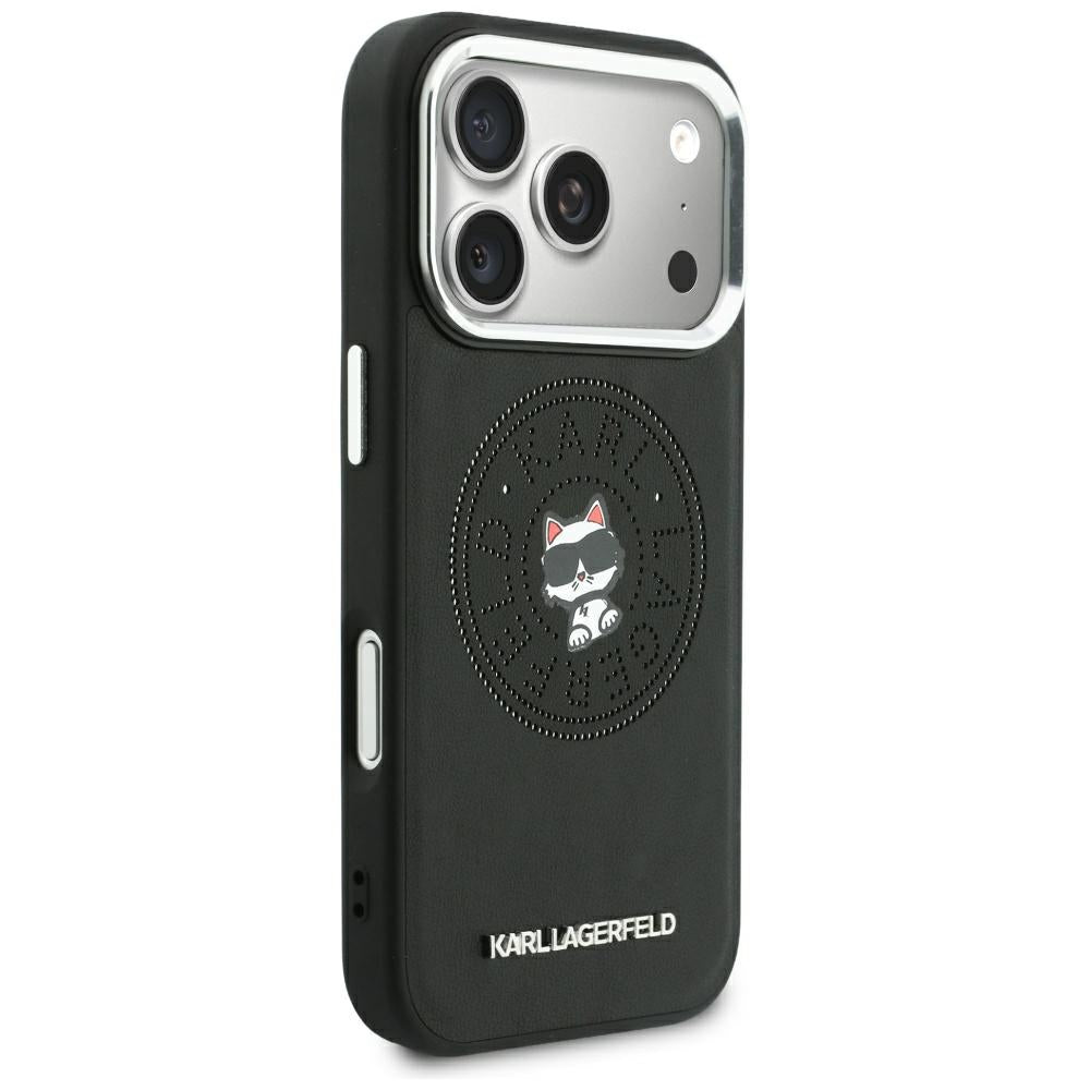 Coque MagSafe pour Apple iPhone 18 Pro / 17 Pro, Karl Lagerfeld, Point and Choupette Sketch, Noire