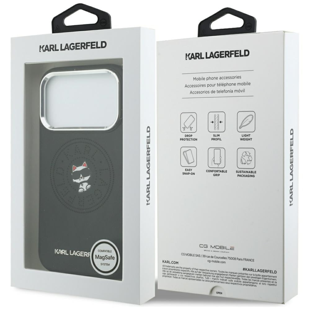 Coque MagSafe pour Apple iPhone 18 Pro / 17 Pro, Karl Lagerfeld, Point and Choupette Sketch, Noire