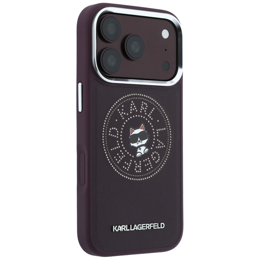 Coque MagSafe pour Apple iPhone 18 Pro / 17 Pro, Karl Lagerfeld, Point and Choupette Sketch, Bordeaux