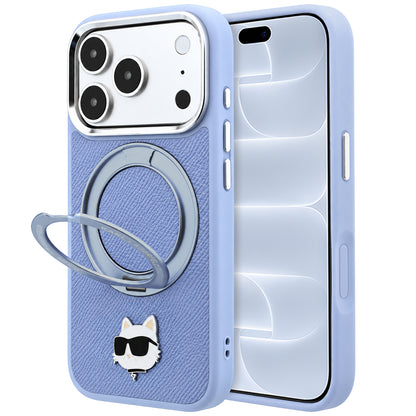 Coque MagSafe pour Apple iPhone 18 Pro / 17 Pro, Karl Lagerfeld, Support Anneau 360 Choupette Pin, Bleu