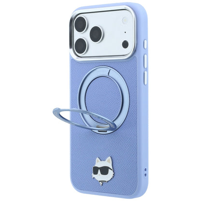 Coque MagSafe pour Apple iPhone 18 Pro / 17 Pro, Karl Lagerfeld, Support Anneau 360 Choupette Pin, Bleu