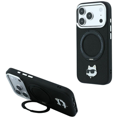 Custodia MagSafe per Apple iPhone 18 Pro / 17 Pro, Karl Lagerfeld, Ring Stand 360 Choupette Pin, Nera