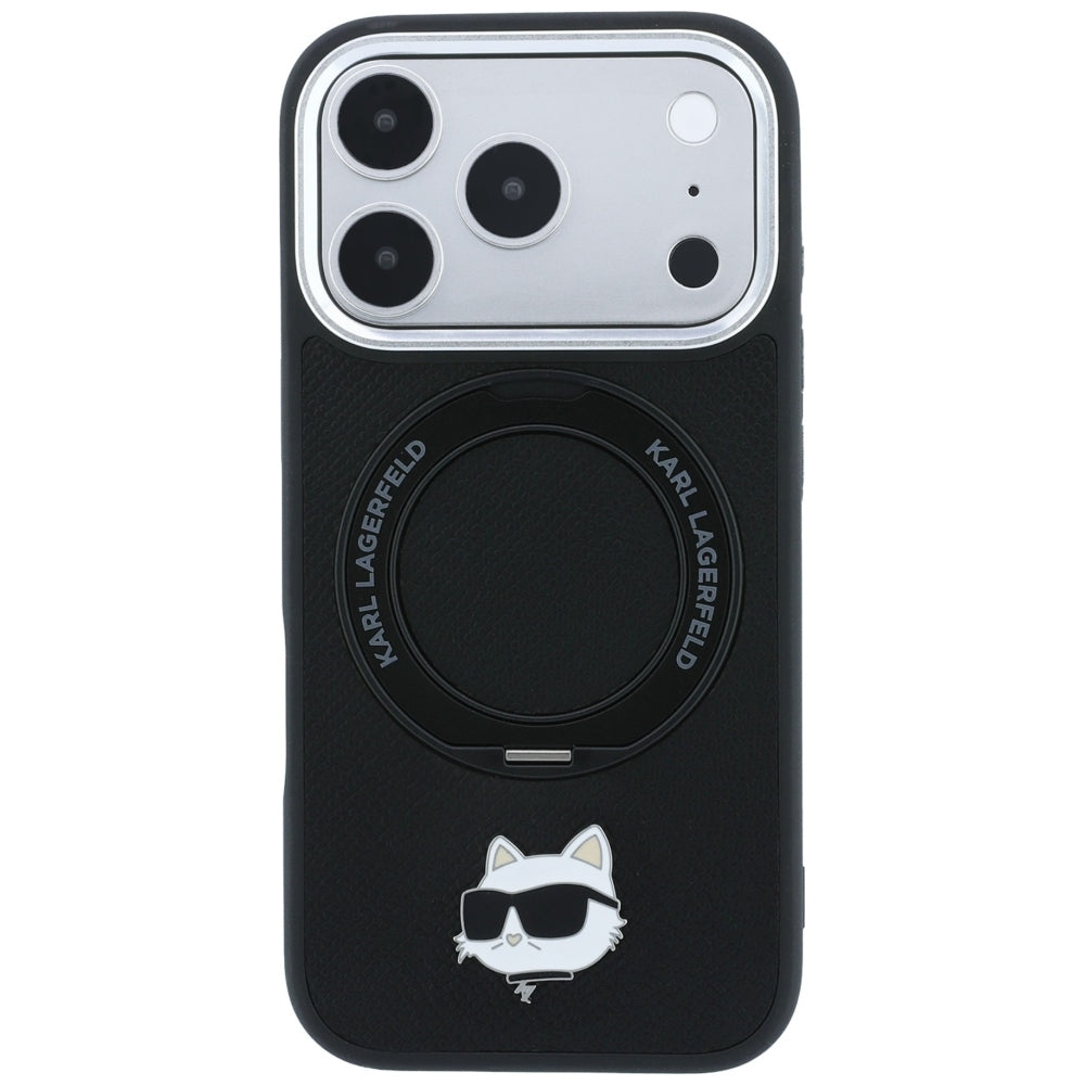 Custodia MagSafe per Apple iPhone 18 Pro / 17 Pro, Karl Lagerfeld, Ring Stand 360 Choupette Pin, Nera