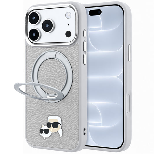 MagSafe-Hülle für Apple iPhone 18 Pro / 17 Pro, Karl Lagerfeld, Ring Stand 360 Karl & Choupette Pin, Grau