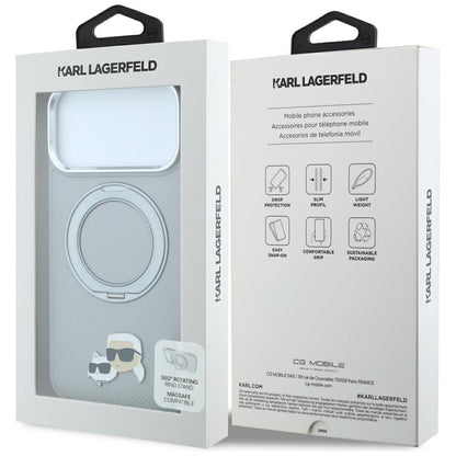 Custodia MagSafe per Apple iPhone 18 Pro / 17 Pro, Karl Lagerfeld, Ring Stand 360 Karl & Choupette Pin, Grigia