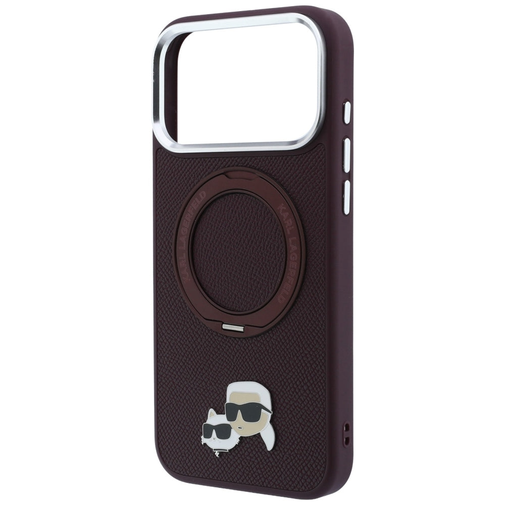 Custodia MagSafe per Apple iPhone 18 Pro / 17 Pro, Karl Lagerfeld, Ring Stand 360 Karl & Choupette Pin, Vinaccia