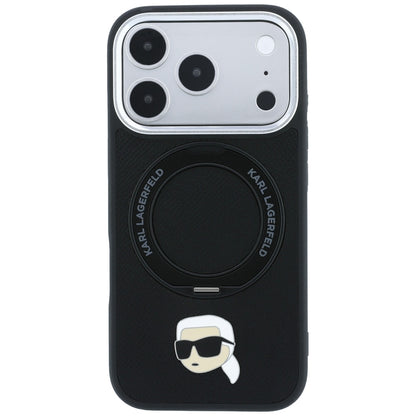 Coque MagSafe pour Apple iPhone 18 Pro / 17 Pro, Karl Lagerfeld, Ring Stand 360 Karl Pin, Noire