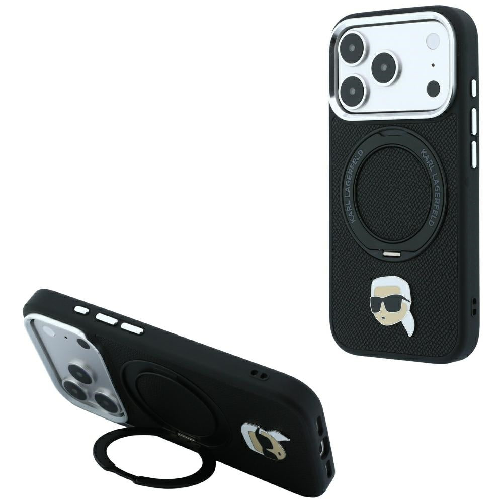 Coque MagSafe pour Apple iPhone 18 Pro / 17 Pro, Karl Lagerfeld, Ring Stand 360 Karl Pin, Noire