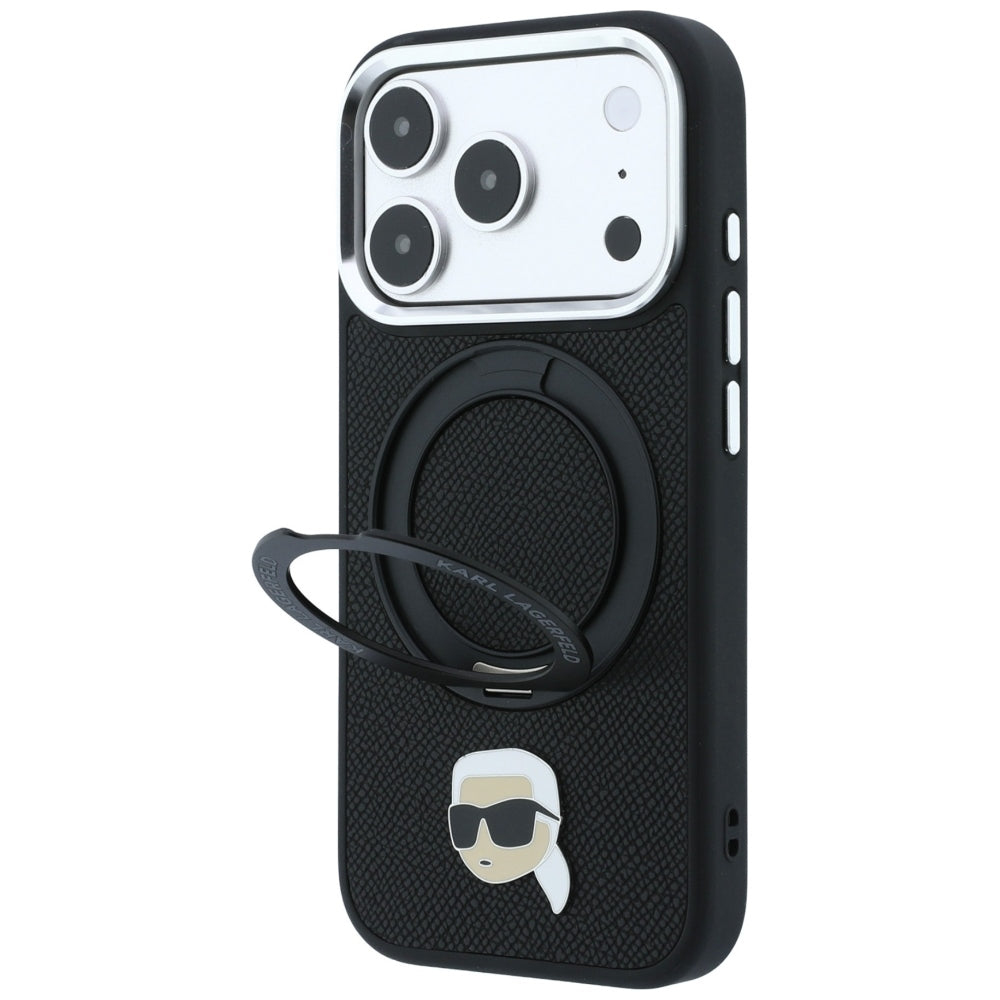 Coque MagSafe pour Apple iPhone 18 Pro / 17 Pro, Karl Lagerfeld, Ring Stand 360 Karl Pin, Noire