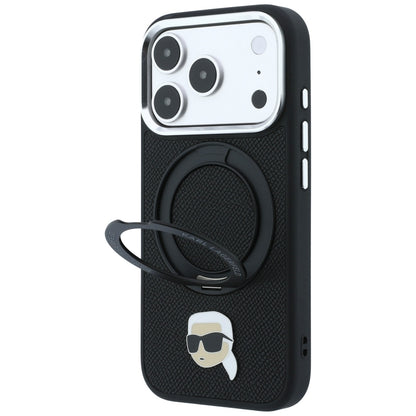 Coque MagSafe pour Apple iPhone 18 Pro / 17 Pro, Karl Lagerfeld, Ring Stand 360 Karl Pin, Noire