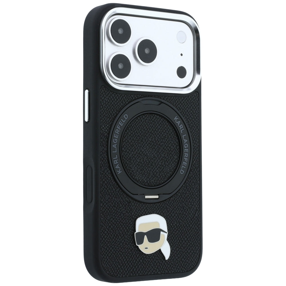 Coque MagSafe pour Apple iPhone 18 Pro / 17 Pro, Karl Lagerfeld, Ring Stand 360 Karl Pin, Noire