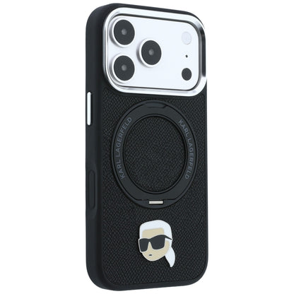 Coque MagSafe pour Apple iPhone 18 Pro / 17 Pro, Karl Lagerfeld, Ring Stand 360 Karl Pin, Noire