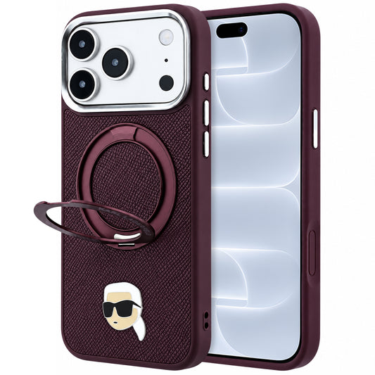 Custodia MagSafe per Apple iPhone 18 Pro / 17 Pro, Karl Lagerfeld, Ring Stand 360 Karl Pin, Vinaccia