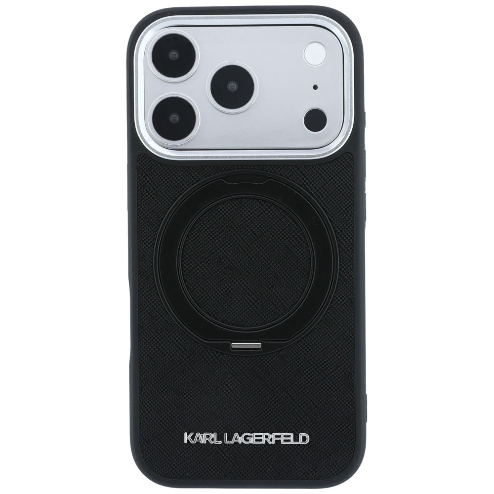 Custodia MagSafe per Apple iPhone 18 Pro / 17 Pro, Karl Lagerfeld, Ring Stand 360 Saffiano, Nera