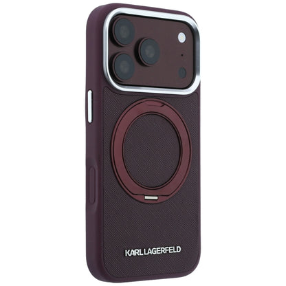 Coque MagSafe pour Apple iPhone 18 Pro / 17 Pro, Karl Lagerfeld, Ring Stand 360 Saffiano, couleur bordeaux
