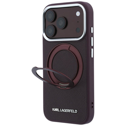 Coque MagSafe pour Apple iPhone 18 Pro / 17 Pro, Karl Lagerfeld, Ring Stand 360 Saffiano, couleur bordeaux