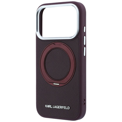 Coque MagSafe pour Apple iPhone 18 Pro / 17 Pro, Karl Lagerfeld, Ring Stand 360 Saffiano, couleur bordeaux