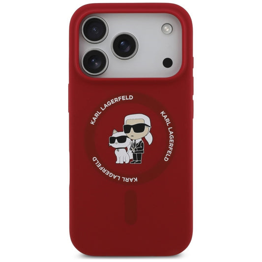 Coque MagSafe pour Apple iPhone 18 Pro / 17 Pro, Karl Lagerfeld, Silicone Ring Karl & Choupette, rose