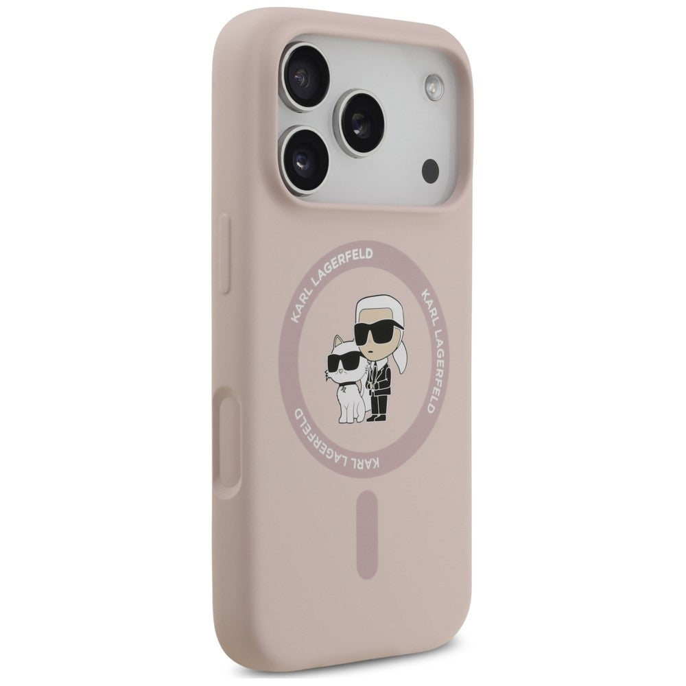 Coque MagSafe pour Apple iPhone 18 Pro / 17 Pro, Karl Lagerfeld, Silicone Ring Karl & Choupette, rose