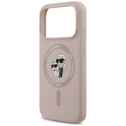 Coque MagSafe pour Apple iPhone 18 Pro / 17 Pro, Karl Lagerfeld, Silicone Ring Karl & Choupette, rose
