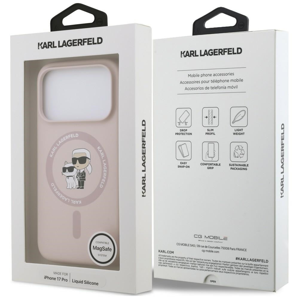 Coque MagSafe pour Apple iPhone 18 Pro / 17 Pro, Karl Lagerfeld, Silicone Ring Karl & Choupette, rose