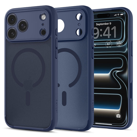 Coque MagSafe pour Apple iPhone 18 Pro / 17 Pro, Spigen, Ultra Hybrid, Bleu Marine Satiné ACS11931