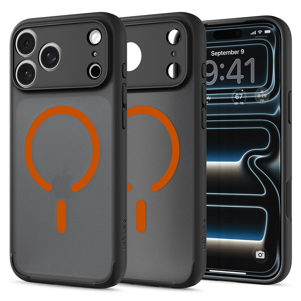 Coque MagSafe pour Apple iPhone 18 Pro / 17 Pro, Spigen, Ultra Hybrid, Noir Orange Satiné ACS12162