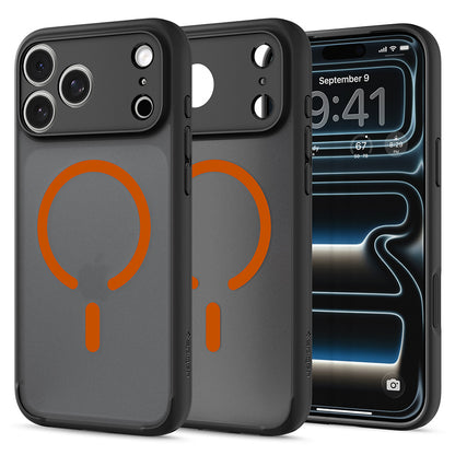 Coque MagSafe pour Apple iPhone 18 Pro / 17 Pro, Spigen, Ultra Hybrid, Noir Orange Satiné ACS12162