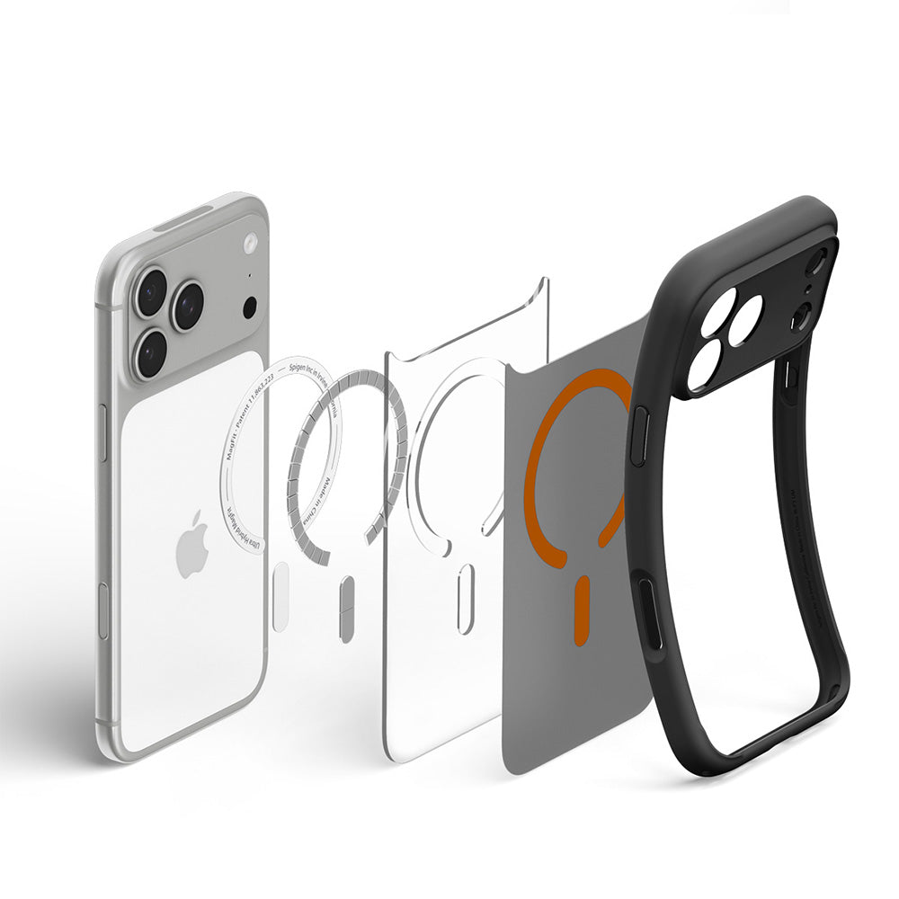 Coque MagSafe pour Apple iPhone 18 Pro / 17 Pro, Spigen, Ultra Hybrid, Noir Orange Satiné ACS12162