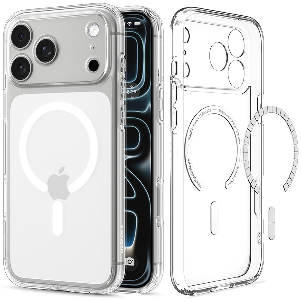 Coque MagSafe pour Apple iPhone 18 Pro / 17 Pro, Spigen, Ultra Hybrid, Transparente Blanche ACS12155