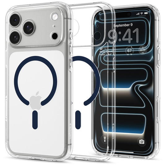 Coque MagSafe pour Apple iPhone 18 Pro / 17 Pro, Spigen, Ultra Hybrid, Transparent Bleu Marine ACS12158