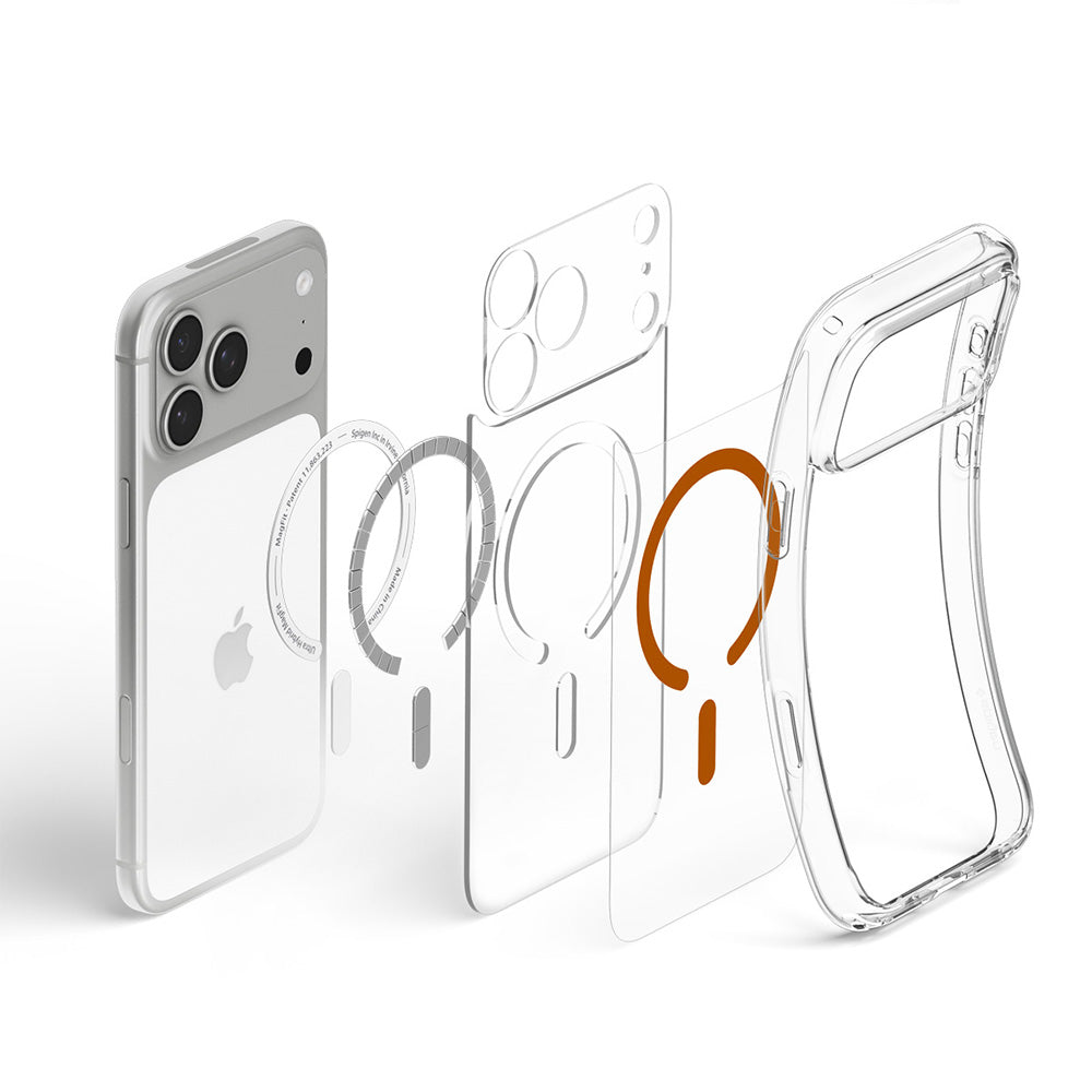 Custodia MagSafe per Apple iPhone 18 Pro / 17 Pro, Spigen, Ultra Hybrid, Trasparente Arancione ACS12159