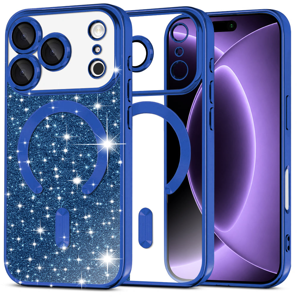 Custodia MagSafe per Apple iPhone 18 Pro / 17 Pro, Techsuit, Luxury Glitter, Blu Scuro