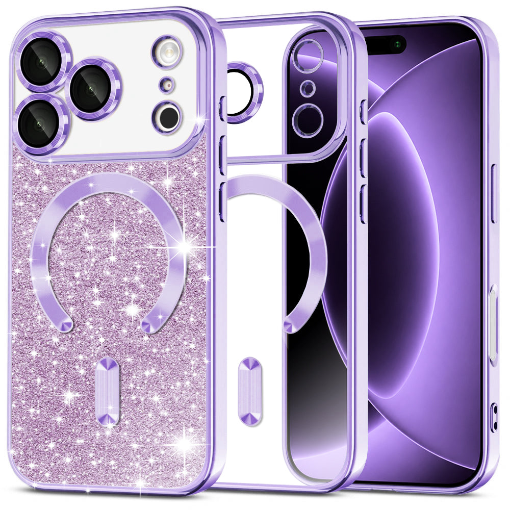 Custodia MagSafe per Apple iPhone 18 Pro / 17 Pro, Techsuit, Luxury Glitter, Viola Chiaro