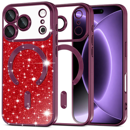 Custodia MagSafe per Apple iPhone 18 Pro / 17 Pro, Techsuit, Luxury Glitter, Bordeaux Scuro
